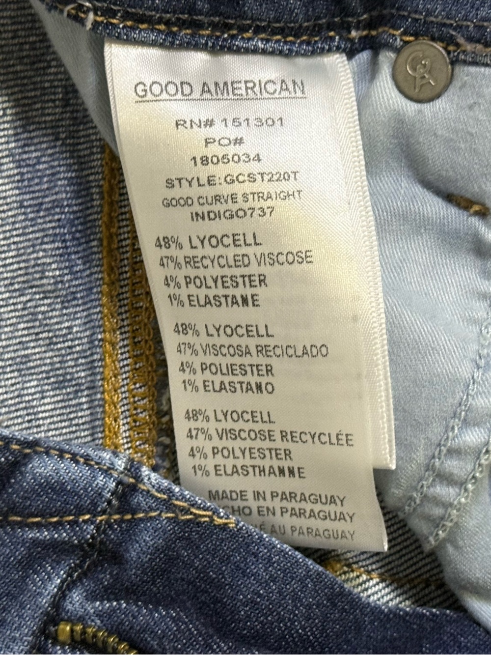 Good American Good Curve Straight Jeans Super High Rise Sz 4 / 27 Raw Hem - Picture 8 of 9